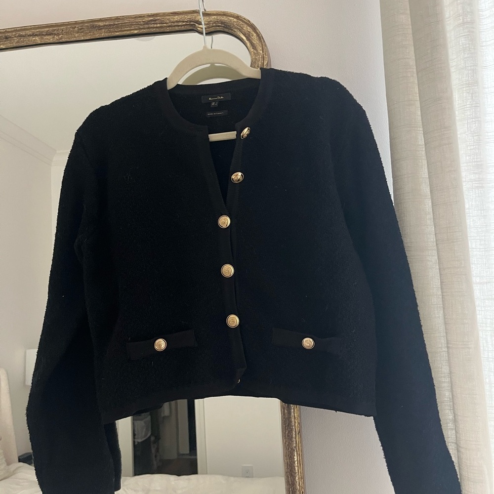 Massimo Dutti Black Knit Cardigan with Gold Buttons